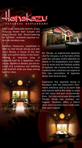 Hanakazu Menu - I made this for a Japanese Resto here in BF Homes Paranaque  shredvalley@yahoo.com