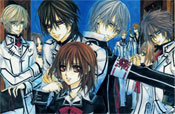 vampire knight - moon dorm president kaname with the night class students of cross academy together with yuuki and zero of day class
