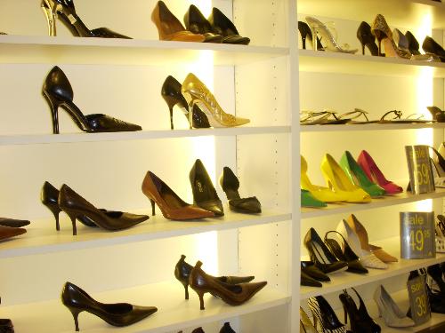 shoe shelves  - Shoes on shelves, backlit