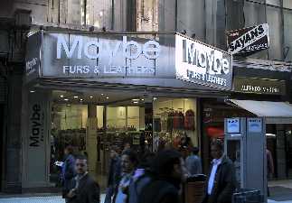 Maybe it's Leather, maybe not.  - Well that's what I see. This store is on the busiest shopping area of Buenos Aires. They seem to be saying that their products could be genuine - or MAYBE not. I'm sure the owner of this prestigious store doesn't realize the impression he is leaving with the millions of tourist we have here. But , it's left with them the same.