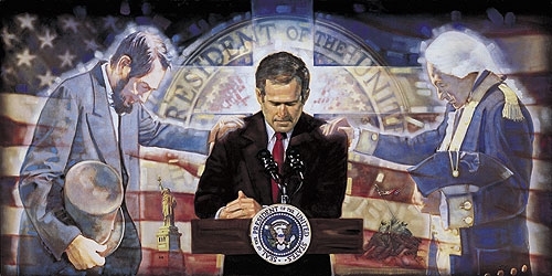 The Bible - 'It is the duty of nations to acknowledge the providence of Almighty God, to obey His will, to be grateful for His benefits, and humbly to implore His protection and favor.'    - George Washington -    'Intelligence, patriotism, Christianity, and a firm reliance on Him,Who has never yet forsaken this favored land, are still competent to adjust, in the best way, all our present difficulty.'    - Abraham Lincoln -    'And this is my solemn pledge: I will work to build a single nation of justice and opportunity. I know this is in our reach because we are guided by a power larger than ourselves who creates us equal in His image.'   - George W. Bush -