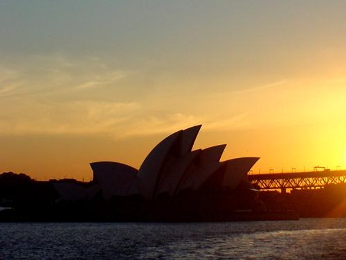 Darling Harbour - Sydney - Sunset at Darling Harbour silhouetting the Sydney Opera House - Sydney Australia