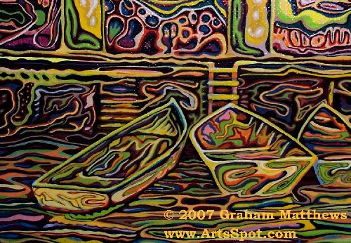 Dories at the Stage - ArtsSpot.com - Painting by Graham Matthews at http://www.ArtsSpot.com