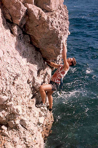 Rock Climbing  - Man Hanging from the side of a cliff