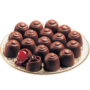 chocolate covered cherries - a tray of chocolate covered cherries