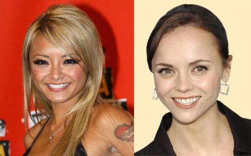 Christina Ricca and Tila Tequila - Look at the shape of each actresses face, forhead and chin. Christina has had no surgery that I am aware of, but what I have read says that Tila has had alot. I think Tila is trying to look like Christina.