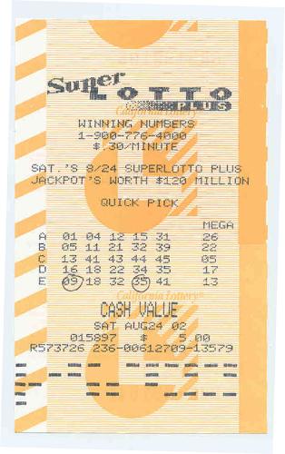 Playing The Lottery - This is an image of a Super Lotto ticket.