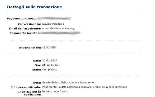 Paidmail-Italiabusiness - The proof of payment of the PTR Paidmail-italiabusiness.