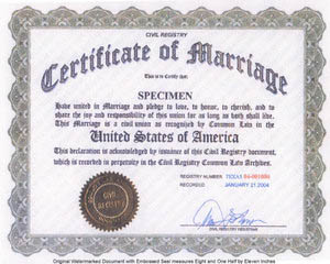 common law marriage certificate - Generic shot of a common law marriage certificate