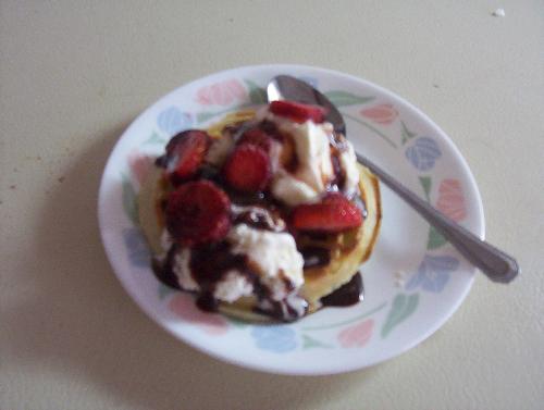 Friday Reward - To reward my daughter for going to school today, I made a special snack. Waffle, Ice Cream, Strawberries and chocolate syrup! Friday Reward - To reward my daughter for going to school today, I made a special snack. Waffle, Ice Cream, Strawberries and chocolate syrup!