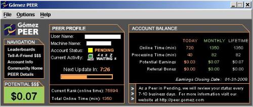 Screen Shot(PEER) - A screen shot of Gomez PEER utility
