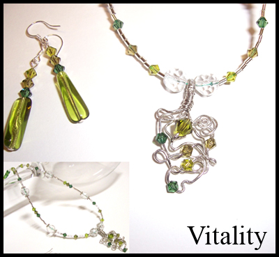 Vitality Necklace Set - I made this lovely set of jewellery for a lady who wanted to feel more energised, the coloured glass in a peridot colour made me think of zesty limes and citrus freshness which to me always makes me think zing=go=energy! So I called this one Vitality, I hope you like it!