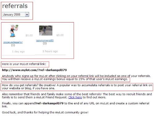 Mylot Referrals - This is an image of my beginning of getting in referrals to friends and family to Mylot.