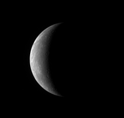 Mercury Jan 14 2008 - Mercury Jan 14 2008 A recent photo of the planet Mercury, closest planet to the Sun, by the NASA spacecraft Messenger. The Messenger spacecraft is approaching the planet just prior to its 1st flyby of the planet. It will pass only 200 miles above the surface, this will slow the spacecraft a little, this is required for the spacecraft to enter Mercurian orbit on March 18, 2011.   Image courtesy, NASA/Johns Hopkins University Applied Physics Laboratory/Carnegie Institution of Washington.