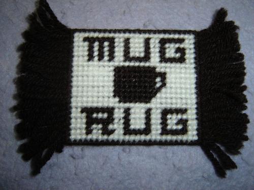 Mug Rug Coasters - Mug rug coasters made with plastic canvas and yarn.