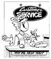 Customer Service - An animated drawing of a customer service desk and representative