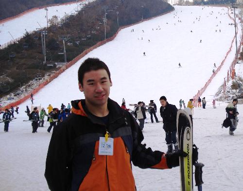 Skiing in Korea - The photo was taken in an artificial ski resort in Korea. I thought it was easy to ski but as I put on the equipment, I couldn't walk! It was a great place to be but I ended up with a painful body the next day.