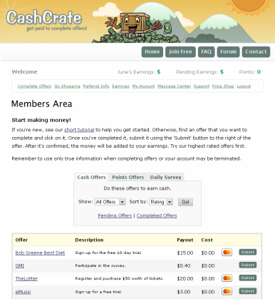CashCrate - This is an image of using CashCrate when filling out surveys and other information that gets you paid.
