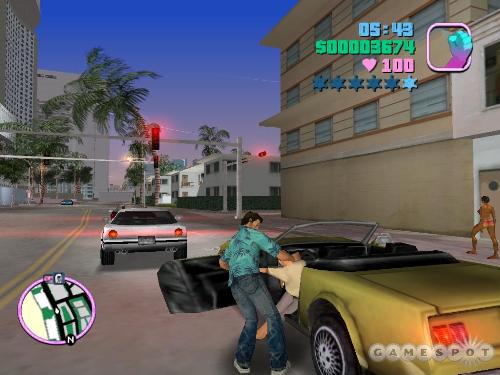 GTA-Vice City - An image of Car Hijacking in GTA Vice City