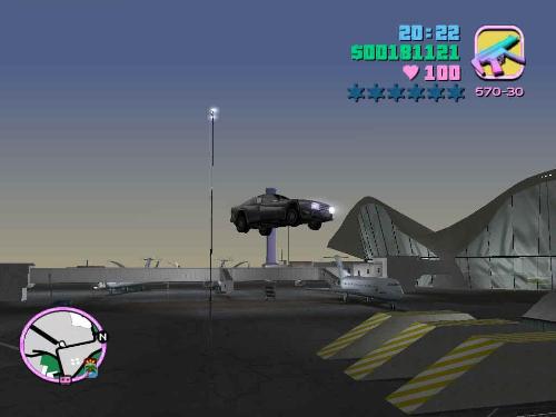 Vice City - An image of car jumping in front of the Vice City Airport