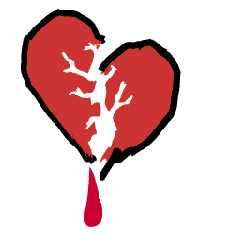 Broken heart - Red Heart broken in two and bleeding.