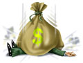 Money falling - Money falling on man