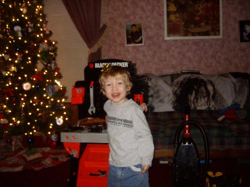 My Son - Christmas right after they finished putting his toolbench.