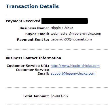 Hippie-Chicks : been paid - Here is a proof of payment that HIppie-Chicks are paying