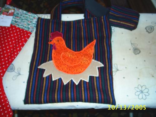 chicken totebag and cell phone holder - Handmade chicken appliqued' totebag and cell phone holder