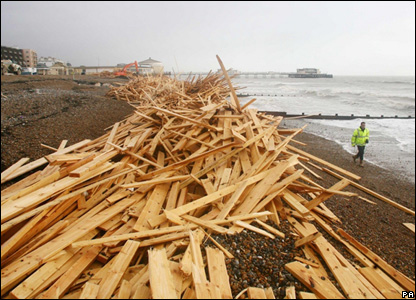Worthing Beach 21/01/2008 - Worthing Beach with washed up timber several feet deep. Monday 21st January, 2008.