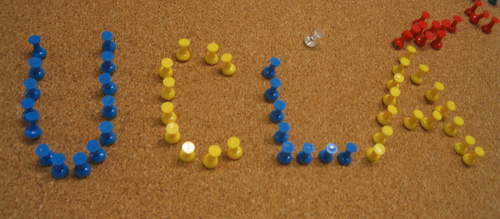 uclaradio.com pictures from the room pt.5 - UCLA spelled in thumbtacs.