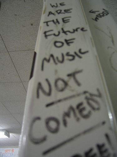 uclaradio.com pictures from the room pt.6 - Something somebody wrote on the wall dunno when. I accidentally put this description with the wrong picture earlier not paying attention.
