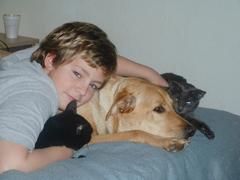 dog lover - jeff my son, Oliver my dog, Smudge and Onyx my cats!