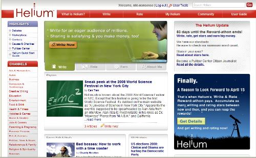 Helium.com Frontpage - here's the frontpage.
