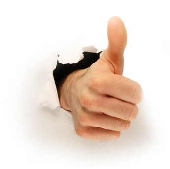 Thumbs Up - Picture of thumbs up coming out of a wall