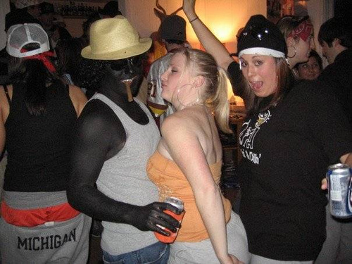 Students - I’m with Philip on this. These pictures make me want to vomit. As if the head-to-toe blackface wasn’t enough, some girl had to stuff the seat of her pants to give herself an exaggerated butt?