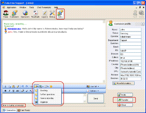 Chatting - Through this window, you can provides online news, event and sales information to your operators, along with workflow tasks and employee contact information. Or you can just simply point it to your company internal portal.