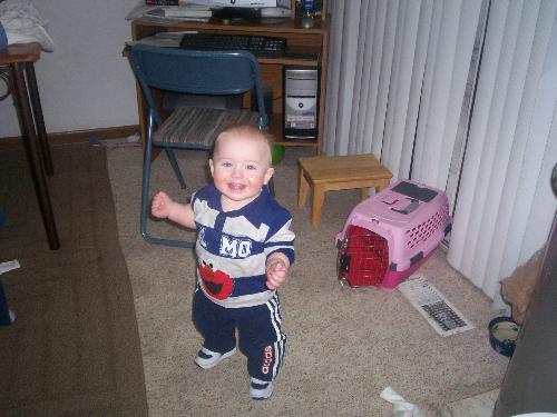 ben - this is the youngest grandson ben and he just learned how to stand all by hisself. he is the spitting image of his father at that age.