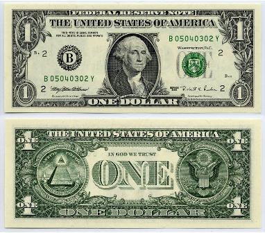 one dollar bill, making money on mylot - one US dollar bill front and back view