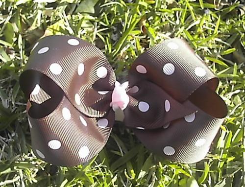 Boutique Bow - Brown with pink polka dot Boutique bow.