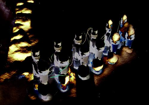 Mystery lights - This is a photo that has been digitally altered with a photo editing program. On this particular one, I used a color curve technique to totally change the colors and the contrasts. The original picture was some snow covered posts.