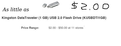 1 GIG storage pen drive for $2 - If you know how to shop your storage can go high on the seriously cheap!