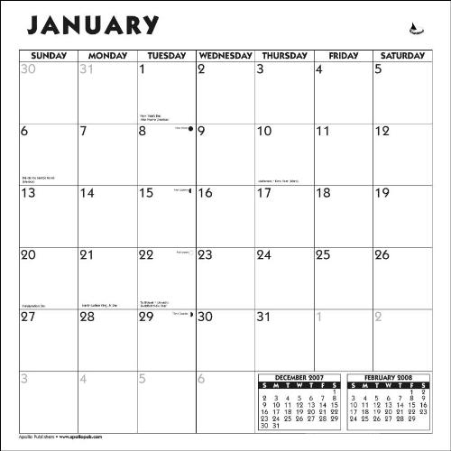 January 2008 Calendar - Just a calendar for January 2008