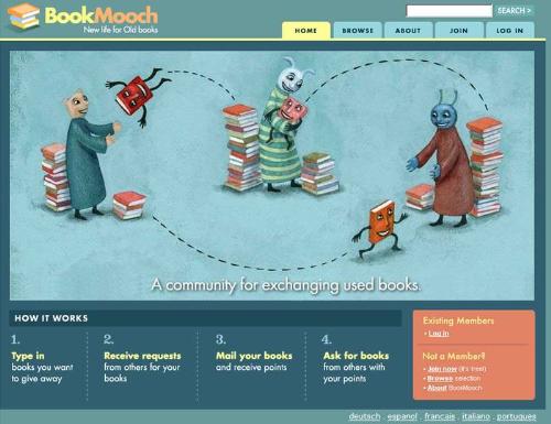 Bookmooch - Type in books and give away; Receive b - Dying to get a book to read but doesn't want to spend a lot of bucks just to buy it? Then join Bookmooch!