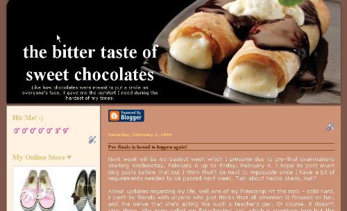 The Bitter Taste of Sweet Chocolates - Just like how chocolates were meant to put a smile on everyone's face, it gave me the comfort that I need during the hardest of my times.  My blog! :) Interested in visiting? Click here: http://www.snickersarelove.blogspot.com