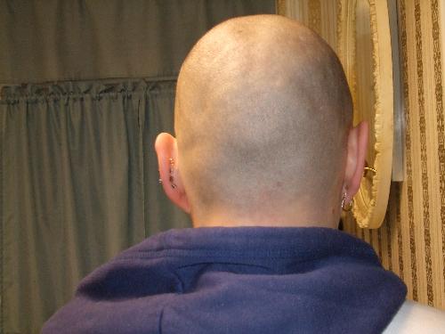 This is the back of my head! - I shaved my head on January 1, 2008, in sympathy and support for my SIL, who has a brain tumor. This is a photo of something I had never seen before.... the back of my naked head!