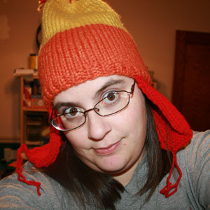 me in my Jayne hat - I knit this hat for myself. It's called a 'Jayne' hat because it is based on a hat that appeared in an episode of the short lived TV show, Firefly. The character that wears it is called Jayne. He looked even sillier in his, lol.