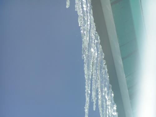 Underneath the icicles - I took this photo of icicles from a window, trying to get an unusual angle for them.