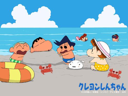 shinchan at the beach - shinchan and friends at the beach