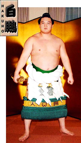 Yokozuna 69: Hakuho - after January 2008 Hakuho Heya 	: 	Miyagino Name 	: 	Munkhbat Davaajargal Ring Name History 	: 	Hakuho Date of Birth 	: 	March 11, 1985 Place of Birth 	: 	Mongolia Height 	: 	192.0cm Weight 	: 	155.0kg Career Record 	: 	338-128-21 Makuuchi Division Career Record 	: 	244-80-21 Makuuchi Division Championships 	: 	6 Juryo Division Championships 	: 	1 Outstanding Performance Award 	: 	3 Fighting Spirit Prize 	: 	1 Technique Prize 	: 	2 Kinboshi 	: 	1 Favorite Grip/Techniques 	: 	migi-yotsu/yori
